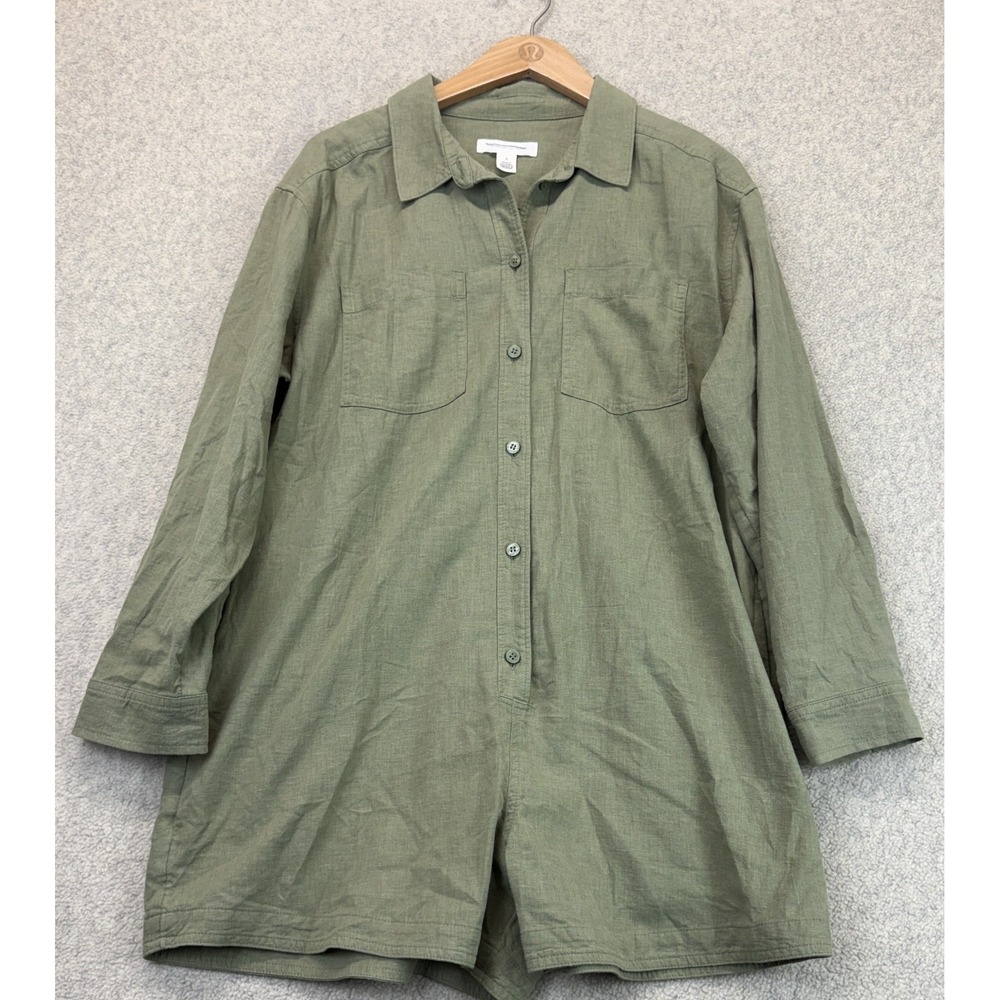 Treasure & Bond Womens Romper Sage Green Long Sleeve Dual Chest Pockets S